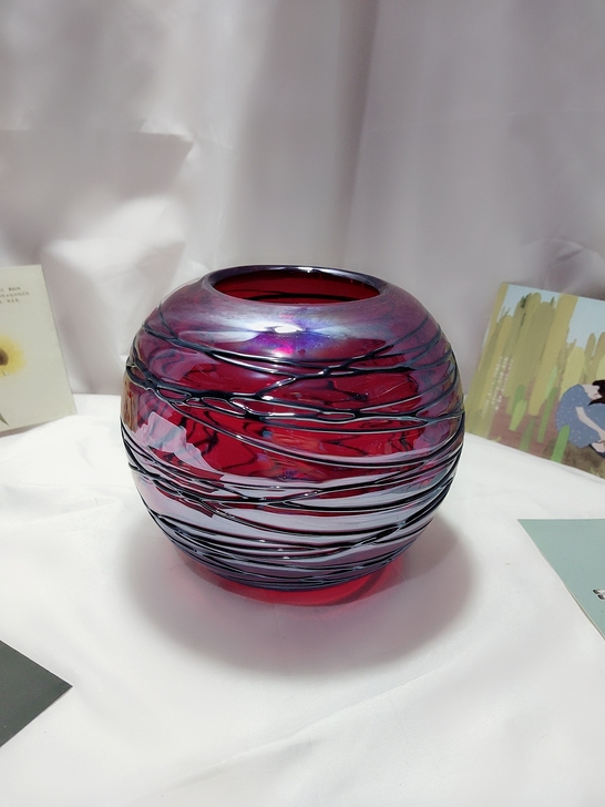 全新人工吹制纯手工红色缠黑色手感丝效果玻璃...