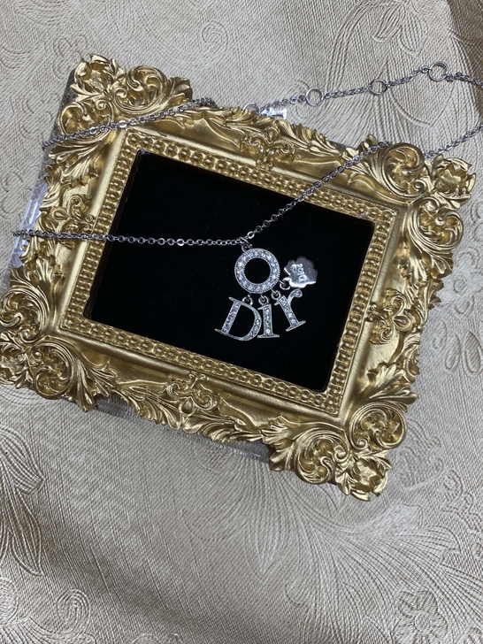 Dior迪奥 银色大logo项链锁骨链 中...