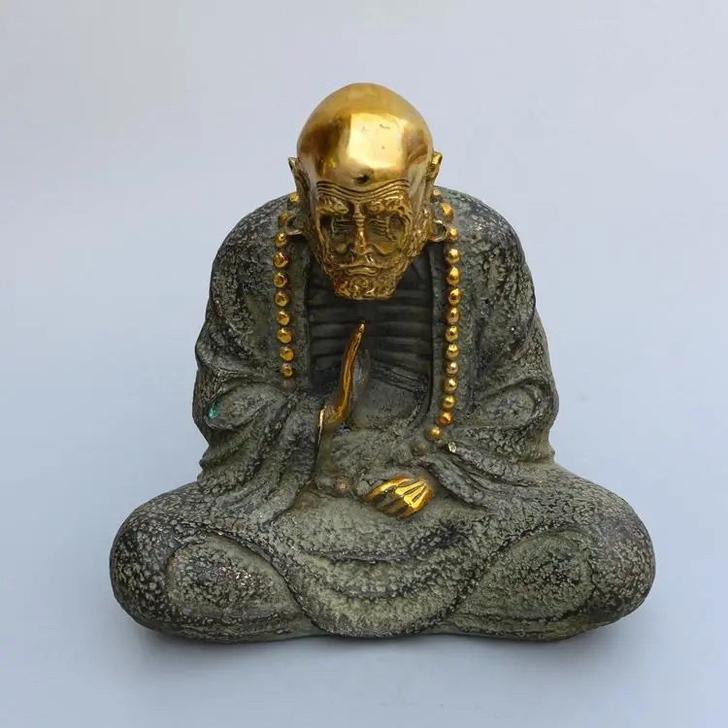 仿古铜器 纯铜鎏金达摩祖师佛像铜像 古董古...