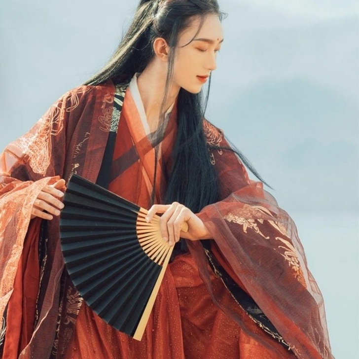 夜罗红黑色武侠大袖衫汉服交领衫裙飘逸古风中...