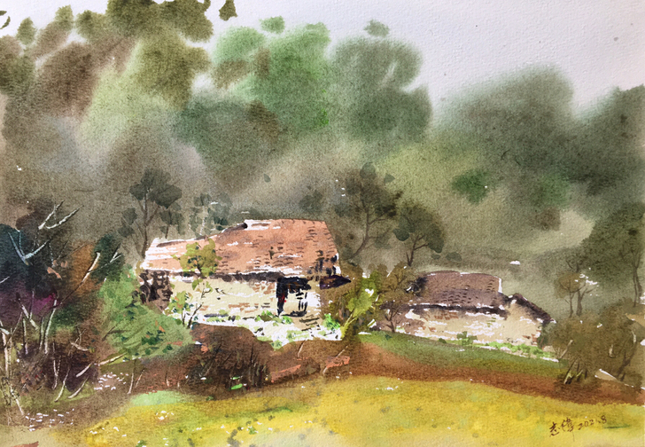 正午阳光，水彩画手绘原创作品装饰画，26#...
