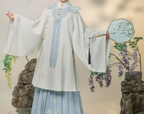 九曲阑珊原创汉服女芷蝶明制立领长袄刺绣云肩...