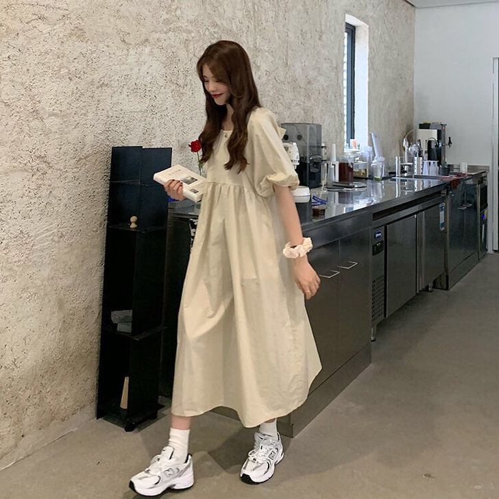 气质温柔风新款夏季短袖系带连衣裙女学生宽松...