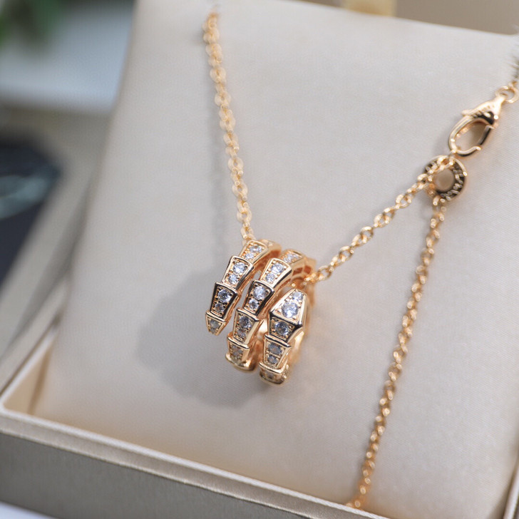 蛇头项链双圈吊坠，亚金材质，玫瑰金色 银色...