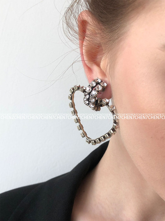 欧美复古个性做旧气质钻石大桃心爱心形耳环耳...