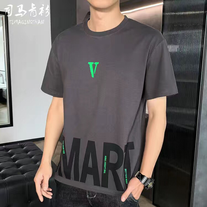 100%纯棉T恤男士夏季短袖T恤杉上衣青年...