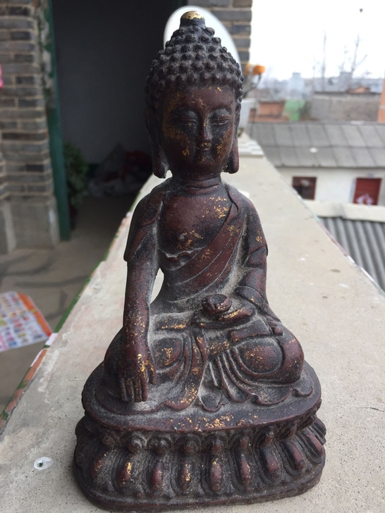 老鎏金释迦摩尼佛佛像一尊,传世经典老包浆,...