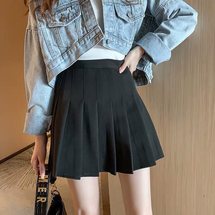 半身裙女春秋2021新款韩版简约黑色高腰显...