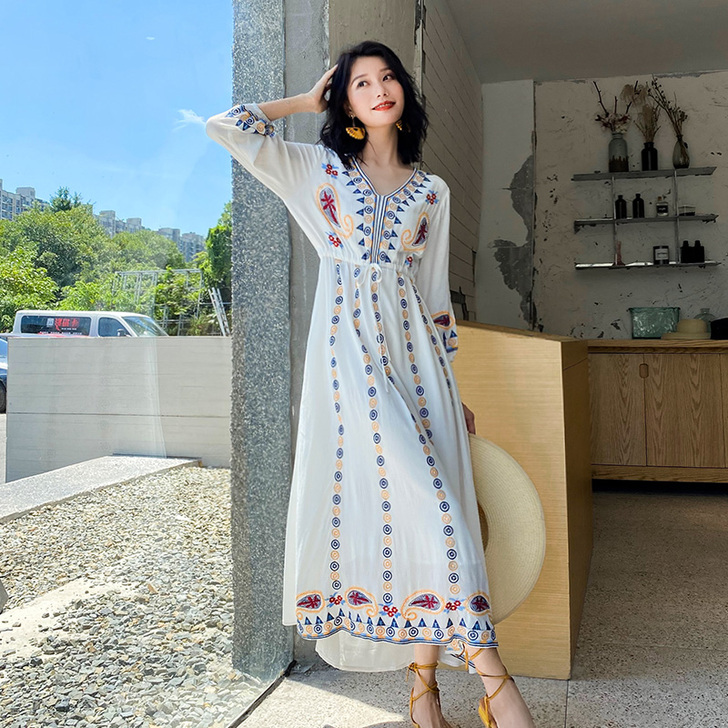 度假旅行民族风连衣裙 红色 XL码～～～