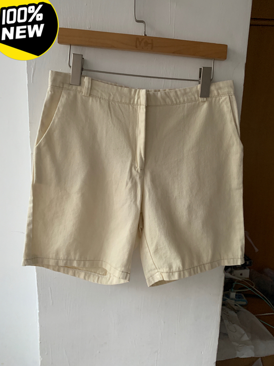 全新纯棉杏色牛仔裤四分裤 洋气百搭