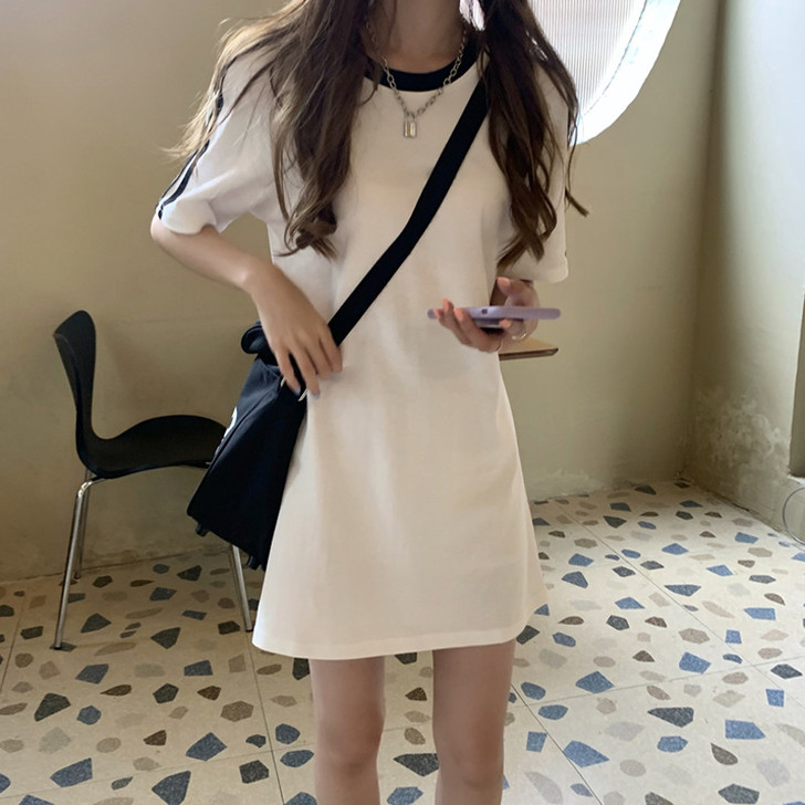 2021夏季韩版显瘦修身包臀中长裙运动风T...