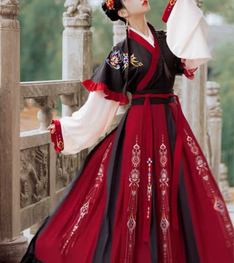 艺缕原创芙蕖汉服女秋冬襦裙重工刺绣齐腰破裙...