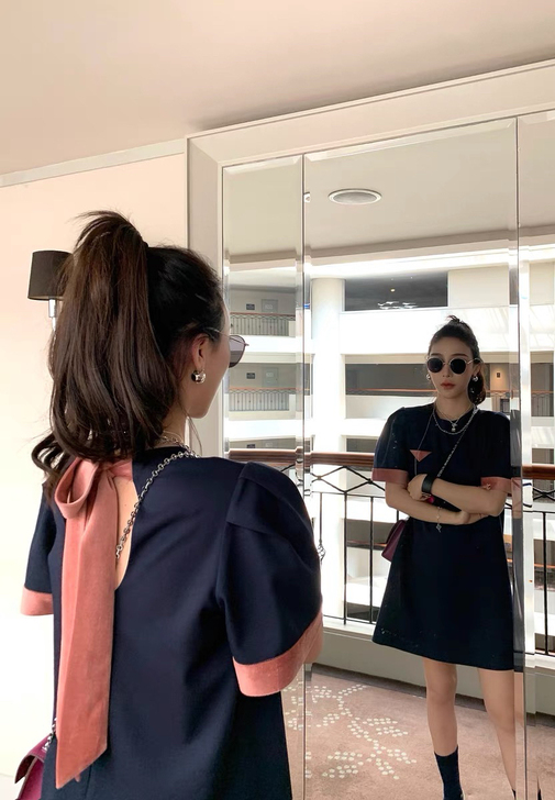 SCOUT原创设计财阀大小姐裙/拼色拼接泡...