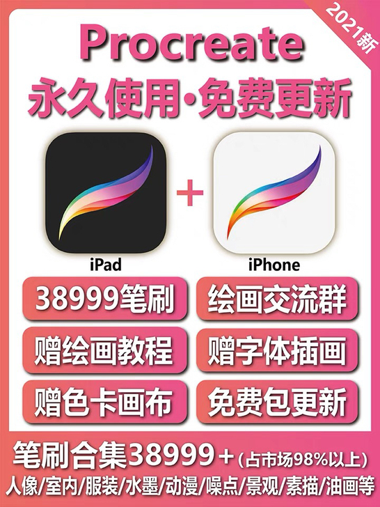 Procreate软件笔刷ipad绘画教程...