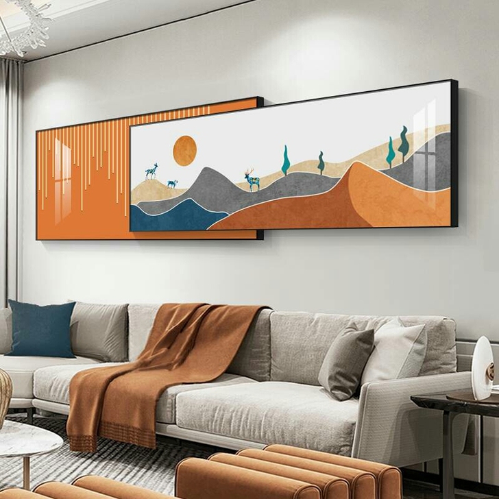 沙发背景墙装饰画大气叠加画北欧客厅挂画轻奢...