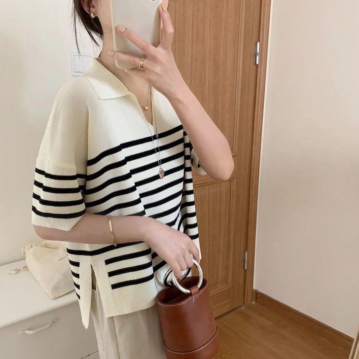 实体店库存清仓 冰丝针织衫 开衩经典Pol...