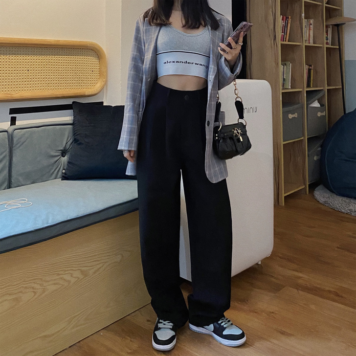 老余 直筒阔腿西装裤女春秋高腰垂感宽松显瘦...