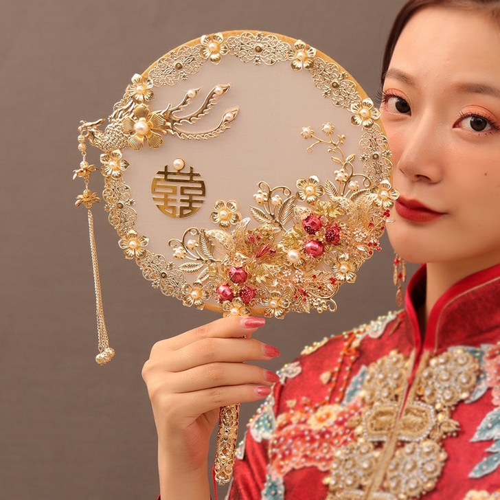 全新小红书成品中式新娘遮面手捧扇古风结婚秀...