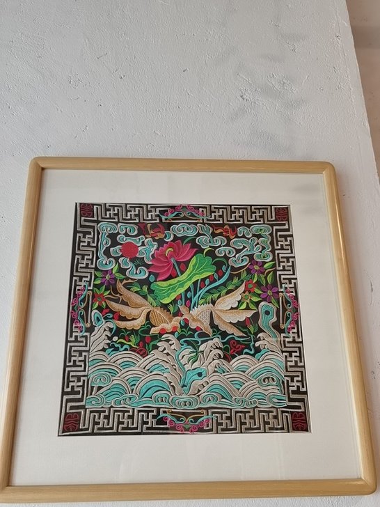 刺绣画，40*40 实木玻璃框