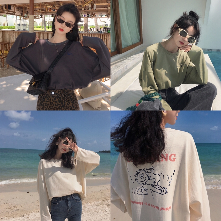范智乔 长袖趣味印花T恤女宽松春装2019...