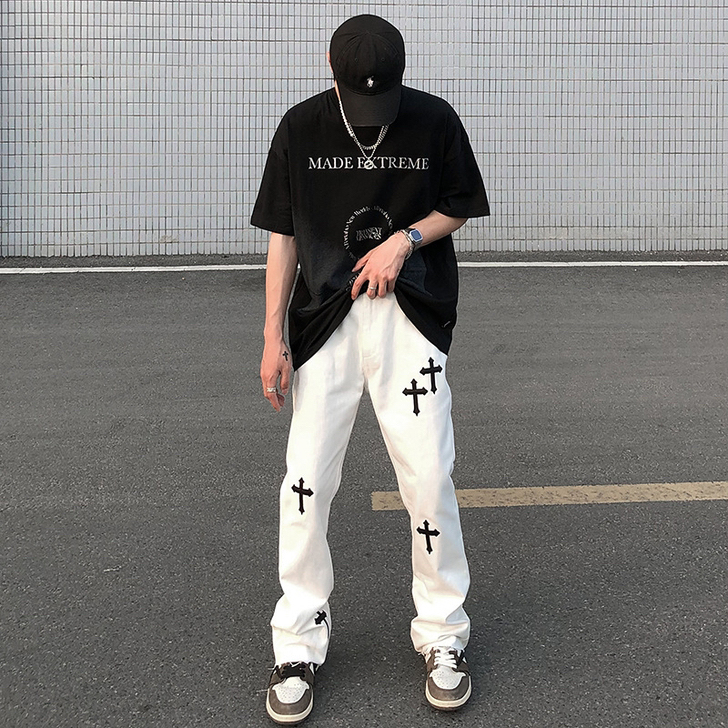 欧美高街宽松休闲vibe风长裤子男 ins...