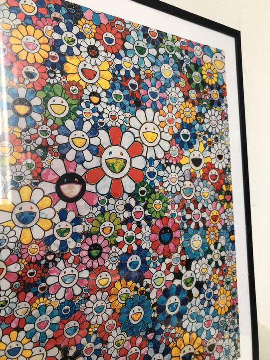 村上隆太阳花装饰画工艺画有框金属相框包邮