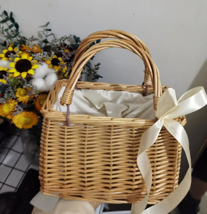 草编包手工竹编手提包藤编小方包女包包斜挎包