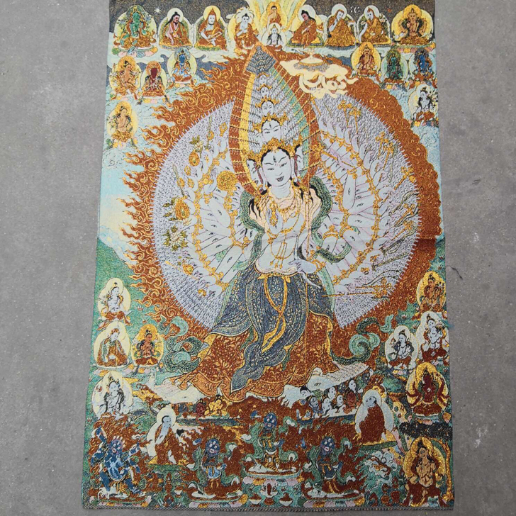 高品唐卡，宗教刺绣画 千手观音，丝绸刺绣织...