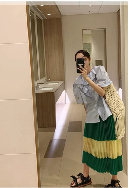 MONA 百褶裙中长款2020年夏季高腰显...