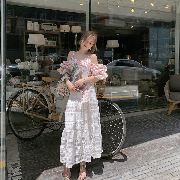 Byyou 2019夏季白色蕾丝半身裙女...