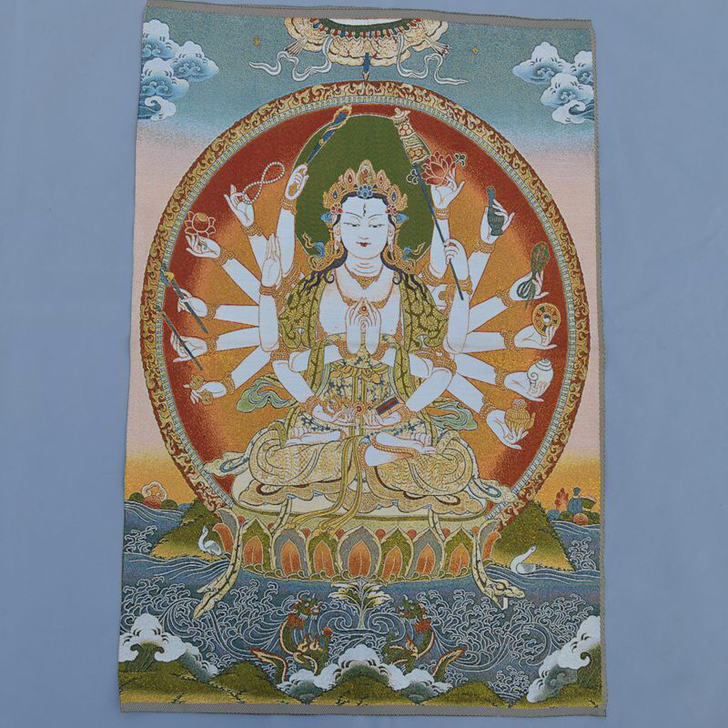 织锦画丝绸刺绣画 藏佛唐卡唐喀 准提菩萨千...
