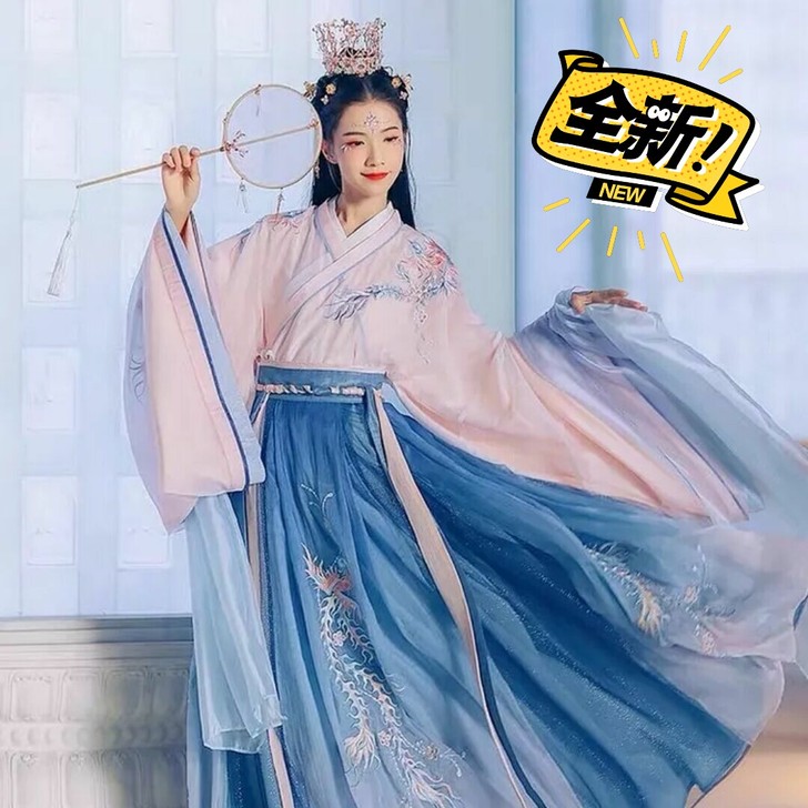 全新汉服汉尚华莲凤栖女齐腰交领襦裙重工刺绣...
