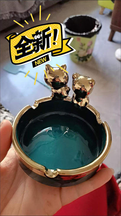 北欧轻奢描金陶瓷烟灰缸家用客厅个性潮流时尚...