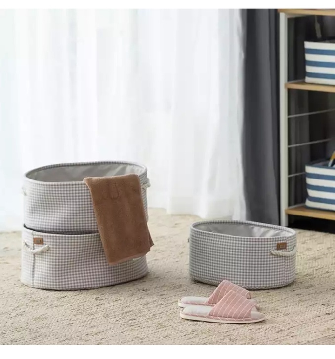 顾家 收纳筐 筒篓 布艺置物篮子 华夫格 ...