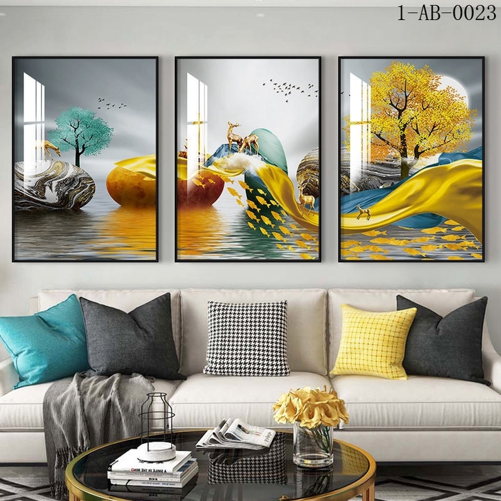 客厅装饰画沙发背景墙挂画北欧三联壁画轻奢现...