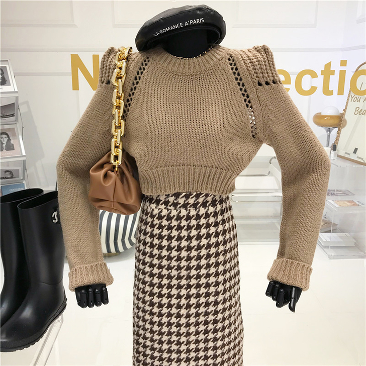 短款毛衣女2020秋冬新款外穿洋气泡泡袖圆...