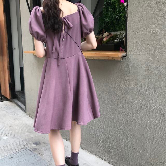 im向自制 泡泡袖裙子女2019夏季中长款...