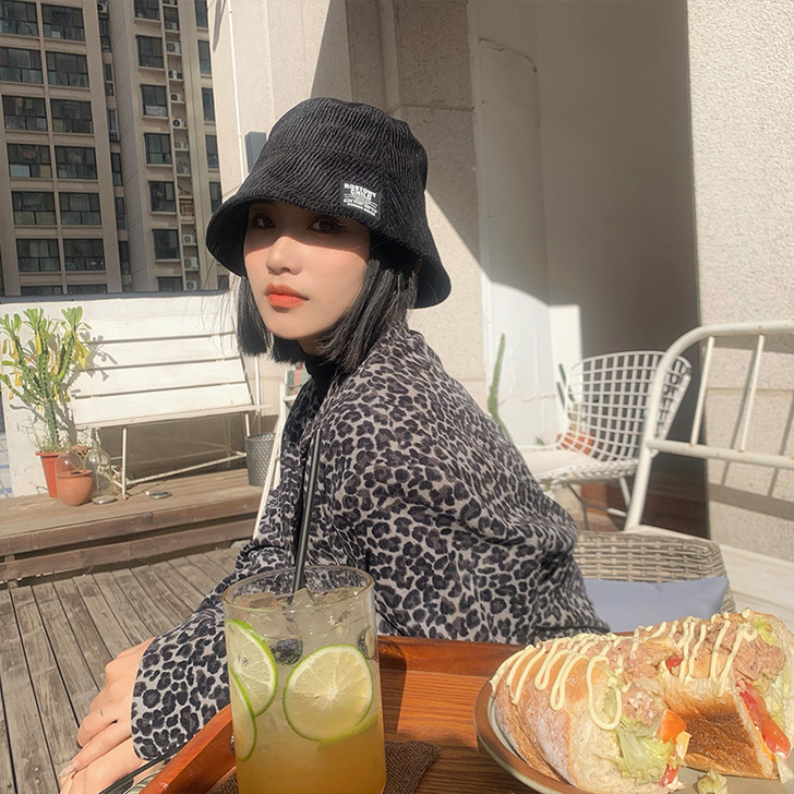 日系灯芯绒渔夫帽女秋冬季韩版潮牌百搭复古盆...