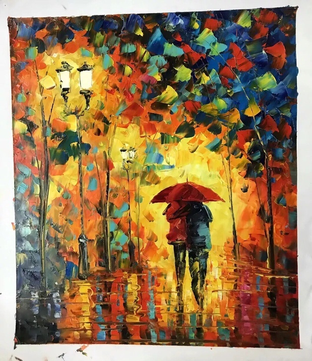 油画雨中晴手绘院校作品挂画客厅餐厅纯手绘作品