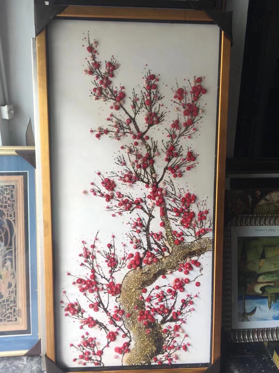 实物工艺画家居背景挂画   晶瓷画，扣子手...