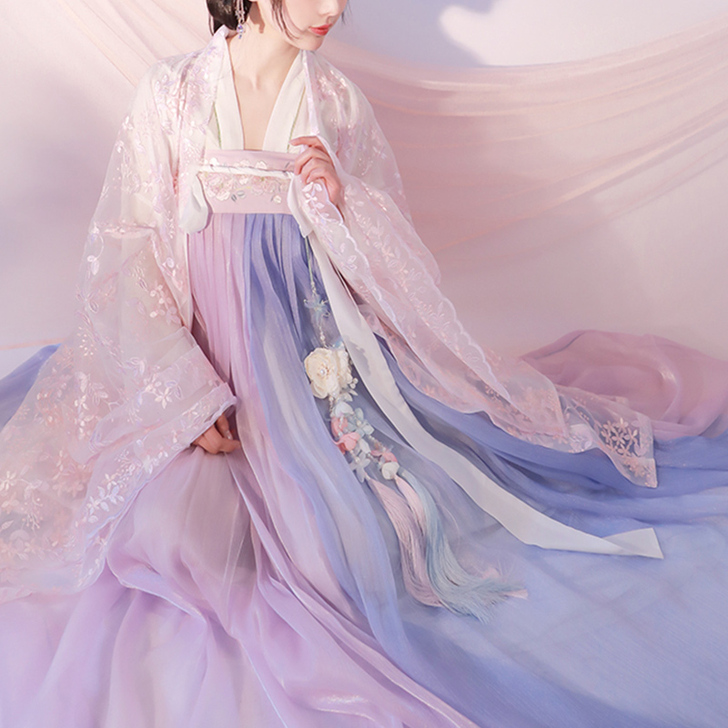 汉服女春樱紫蓝传统云裳纪夏齐胸襦裙广袖汉元...