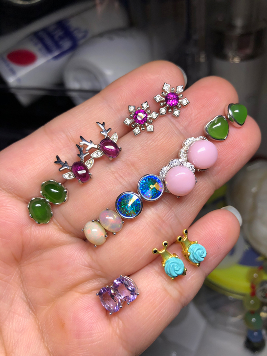 彩宝珠宝水晶耳钉，纯银全托！喜欢的询价，保...