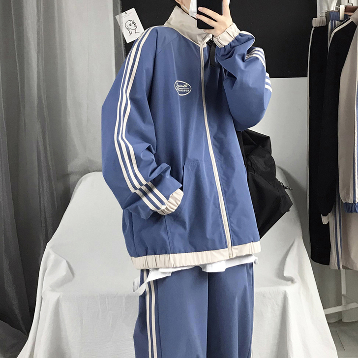 原宿风休闲运动套装女春季炸街外套韩版学生宽...