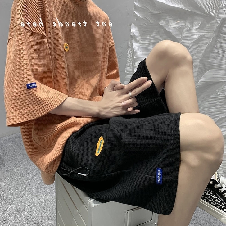 男女短裤男女夏季潮牌原宿风直筒五分裤男韩版...