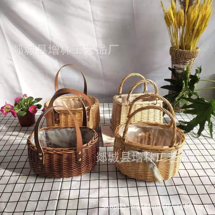 直供柳编母亲节花篮插花花篮藤编手提包收纳鲜...