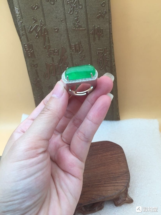 翡翠处理 银镶嵌翡翠马安行男式戒指出售】工...