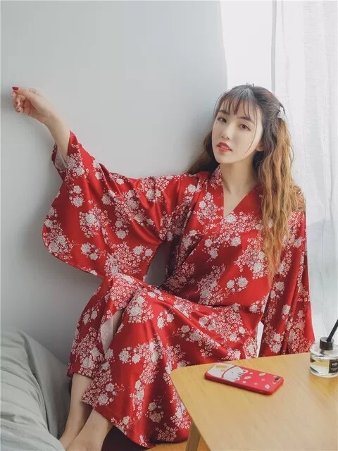 睡裙女秋季中国风性感长袖甜美可爱汉服红色睡...
