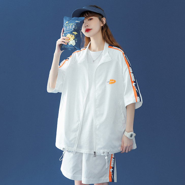 夏季薄款休闲套装女chic外套短裤运动服两...