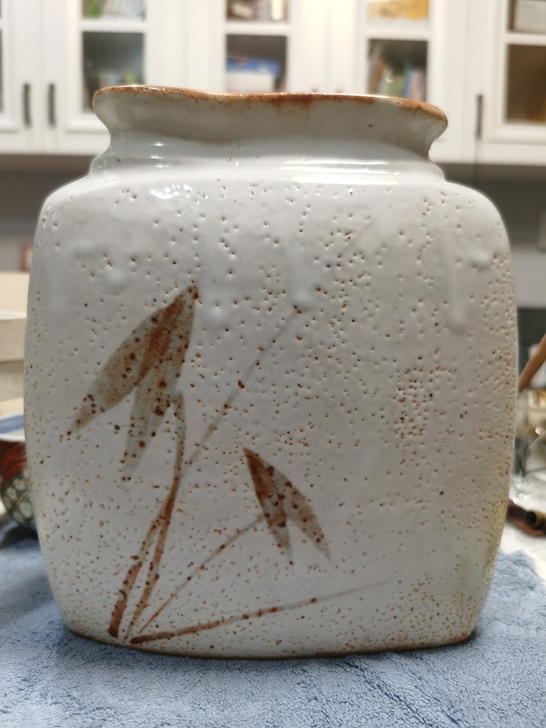 日本回流  志野烧 独特 四方扁花瓶、插花...