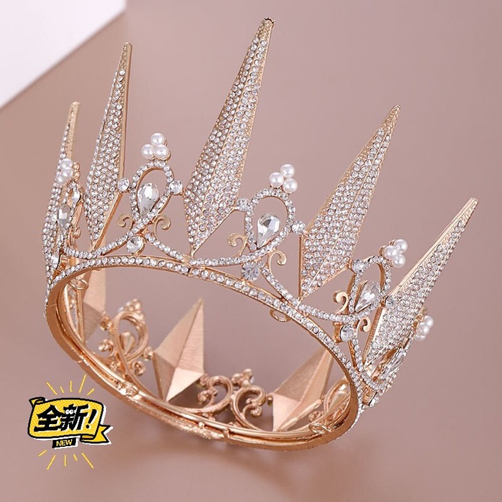 时尚大皇冠金银色镶钻超美新娘头饰水晶王冠婚...